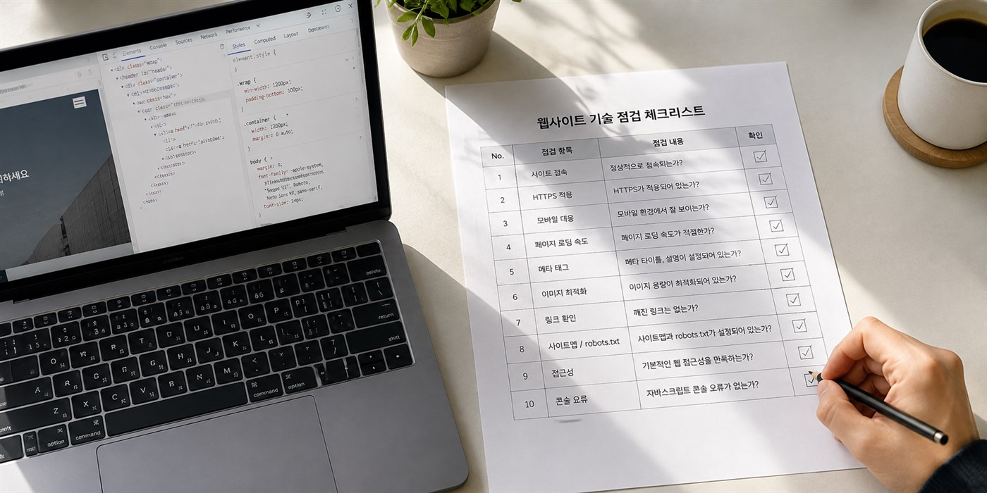 열 가지 항목의 통과 여부를 표시한 점검표