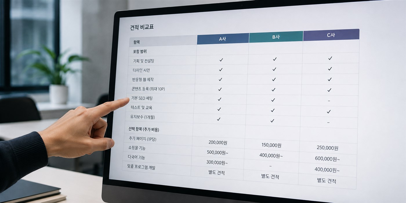 항목별 포함 · 별도 구분이 정리된 견적 비교 화면