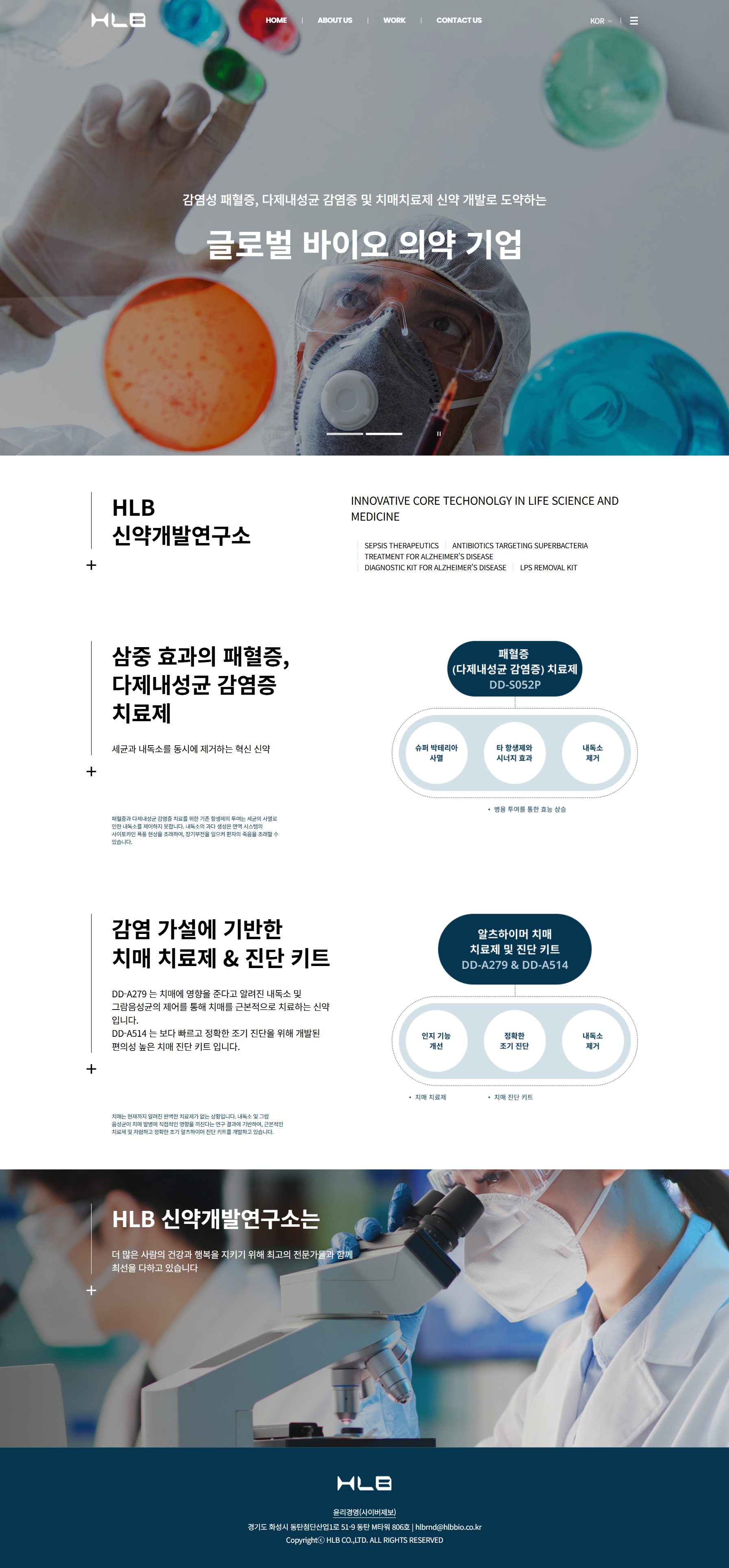 에이치엘비(주) 메인 화면